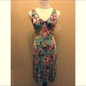 Blumarine Floral Stretch Dress W Crystal Brooch